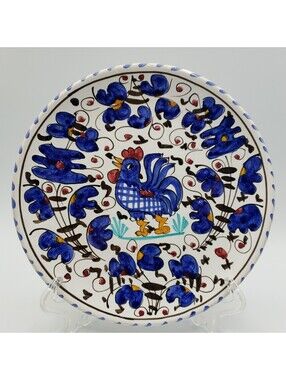 Unsigned Deruta Pottery Orvieto Salad Plate 8" Chicken Rooster Cobalt Blue Italy
